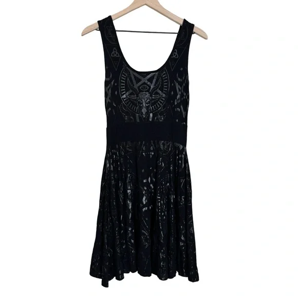 Killstar Vicky Veil Black Skater Dress Occult Print Size Medium - Picture 6 of 14